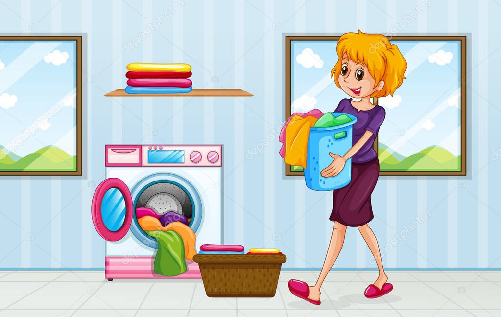 A mom doing laundry illustration