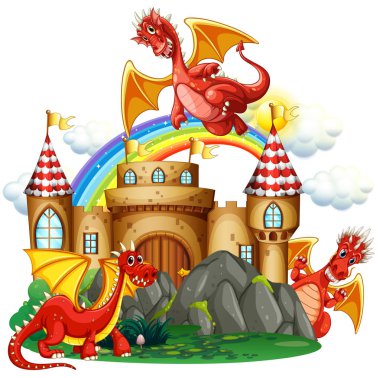 Kale illüstrasyon kırmızı dragon