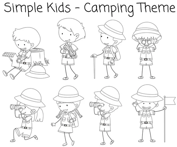 Camping Junge Und Mädchen Doodle Illustration — Stockvektor