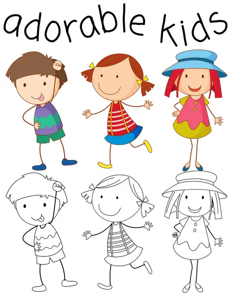 Set Doodle Adorable Kids Illustration — Stock Vector