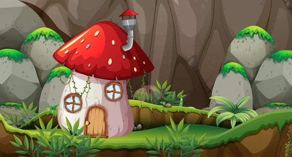 Champignon Maison Dans Nature Illustration — Image vectorielle