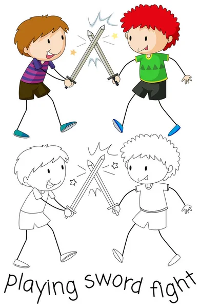 Niño Jugando Espada Lucha Ilustración — Archivo Imágenes Vectoriales