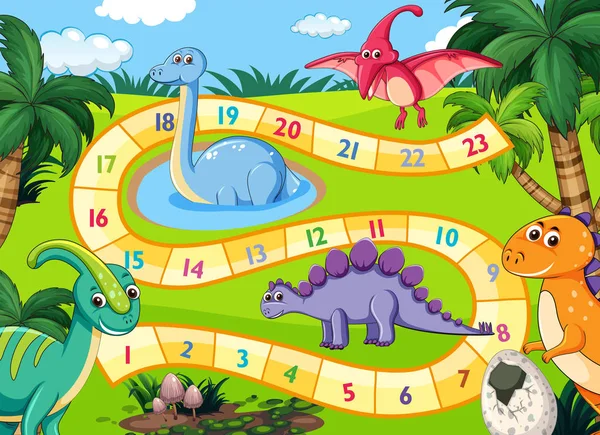 Förhistoriska Dinosaurier Brädspelet Scen Illustration — Stock vektor