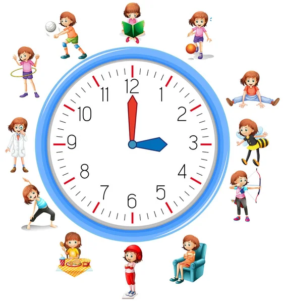 Actividad Femenina Ilustración Del Reloj — Archivo Imágenes Vectoriales