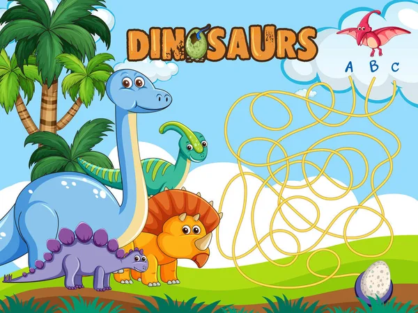 Dino Board Game Template Illustration — Stock Vector