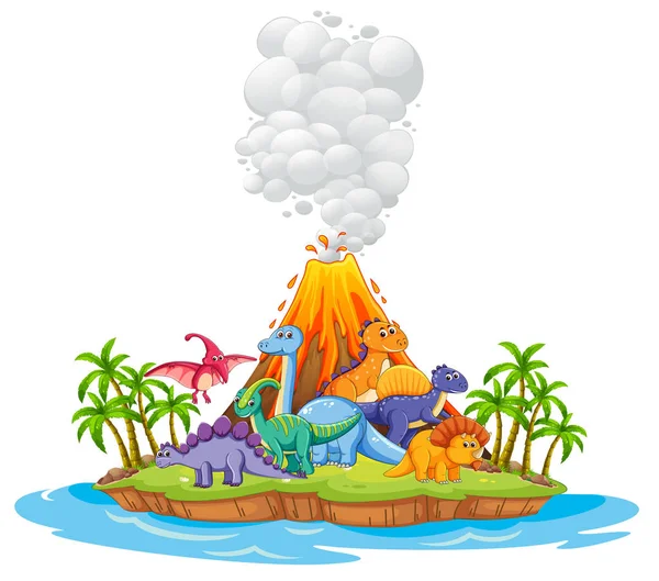 Many Dinosaur Island Illustration — Stock Vector