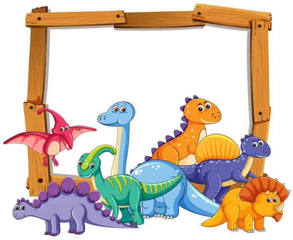 Different Dinosaur Wooden Frame Illustration — Stock Vector