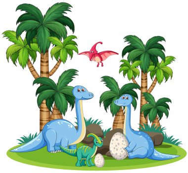 Dinozor doğa şablon çizimde