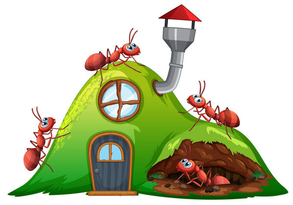 Ant hill house on white background illustration