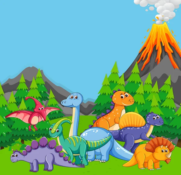 Flat Dinosaurie Naturen Illustration — Stock vektor