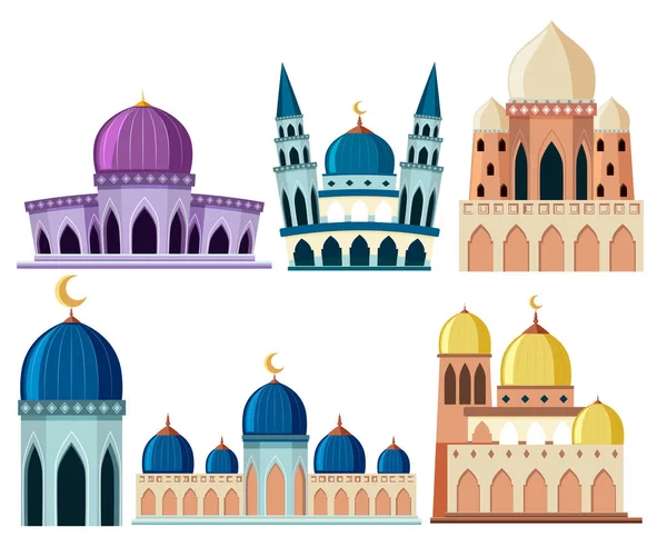 Set Diverse Illustrazione Edificio Della Moschea — Vettoriale Stock