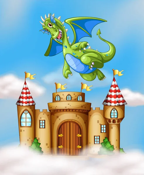 Dragon Flying Castle Illustration — Stock Vector