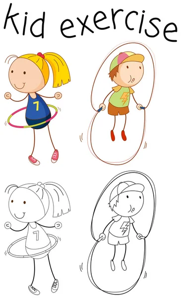 Doodle Menina Personagem Ilustração Excercise — Vetor de Stock