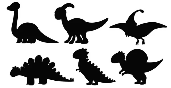 Uppsättning Silhouette Dinosaurie Illustration — Stock vektor