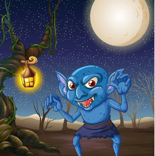 Goblin Miedo Ilustración Escena Noche — Vector de stock
