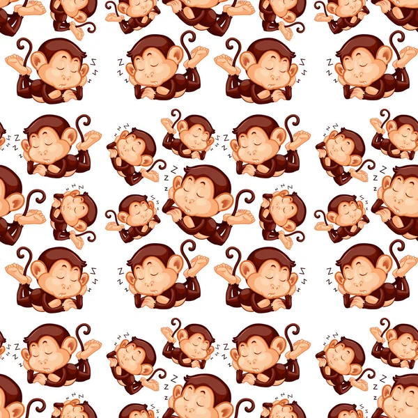 Monkey Sleeping Seamless Pattern Illustration — Stock Vector