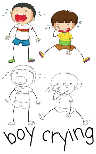 Doodle Grafic Băiat Plânge Ilustrație — Vector de stoc