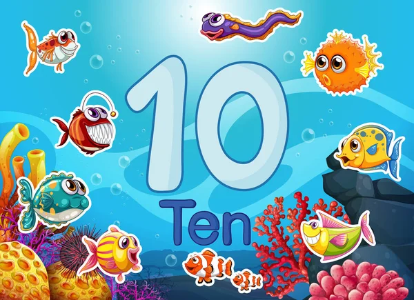 Ten diffrent underwater fish illustration