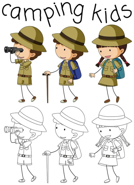 Doodle Camping Kids Figur Illustration — Stockvektor