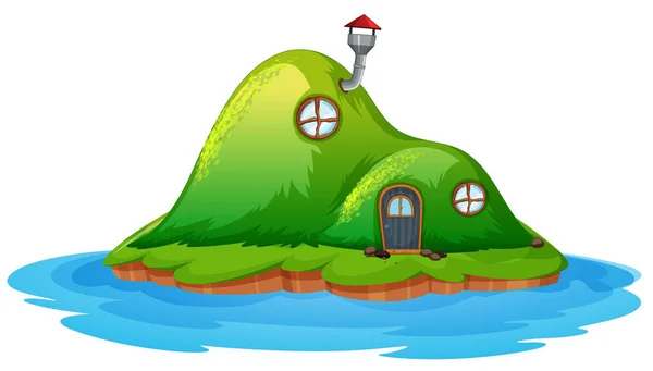 Μαγεμένος Νεράιδα Σπίτι Στο Νησί Εικονογράφηση — Διανυσματικό Αρχείο
