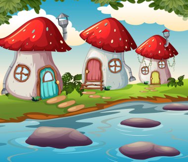 Mantar evde büyülü doğa illüstrasyon