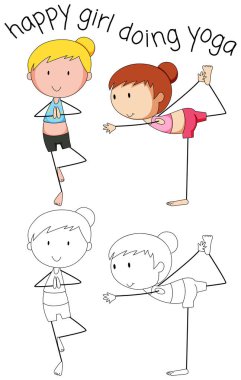 Doodle happy girl doing yoga illustration clipart