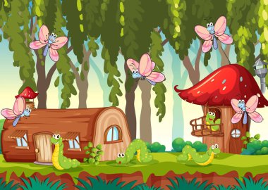 Kelebek ve doğa illüstrasyon tırtıl