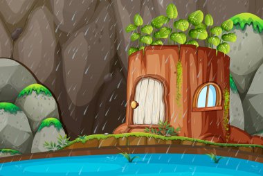 Sihirli ağaç gövde ev illüstrasyon