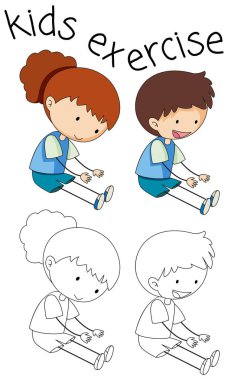 Beyaz arka plan illüstrasyon çocuklar egzersiz doodle