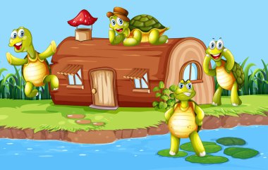 Ahşap ev illüstrasyon turtle