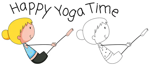 Doodle Happy Girl Doing Yoga Illustration — Stock Vector