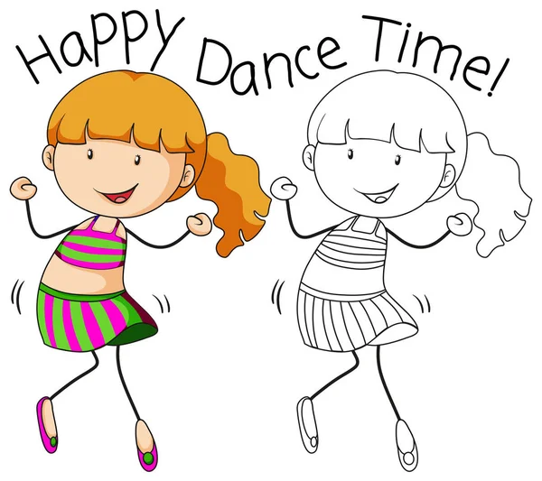 Doodle Girl Character Dance Illustration — Stock Vector