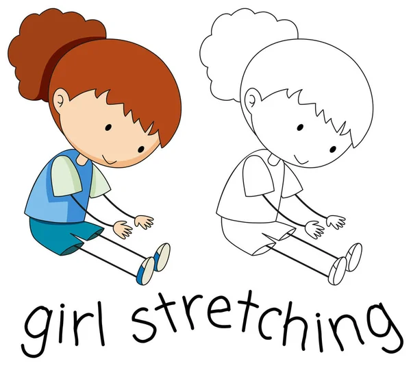 Doodle Ragazza Personaggio Stretching Illustrazione — Vettoriale Stock