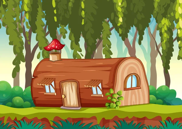 Maison Bois Enchantée Dans Nature Illustration — Image vectorielle