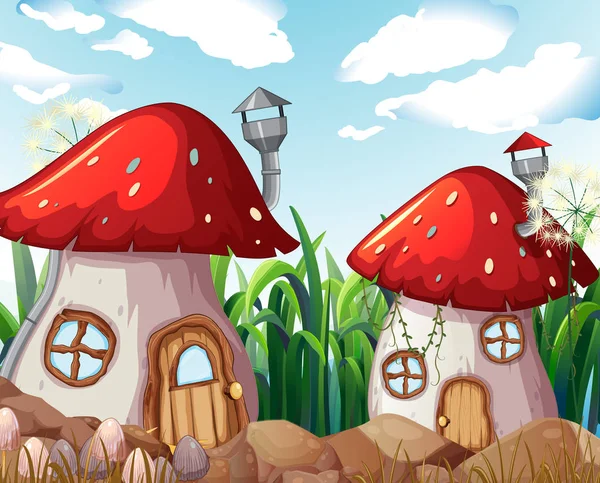 被迷住的蘑菇房子在自然例证 — 图库矢量图片