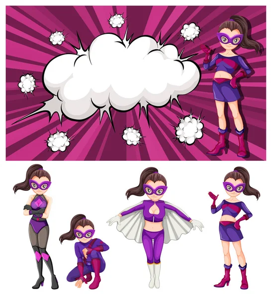 Conjunto Ilustración Superhéroe Mujer — Vector de stock