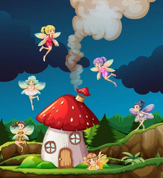 Fairy Mushroon Huis Illustratie — Stockvector