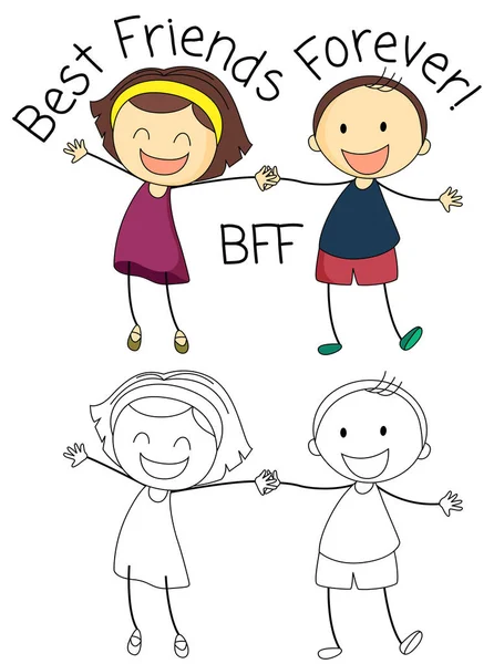 Doodle Boy Girl Best Friends Illustration — Stock Vector