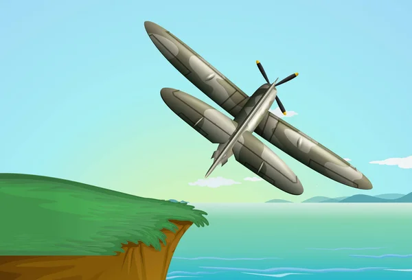 Army airplane flying over the ocean illustration