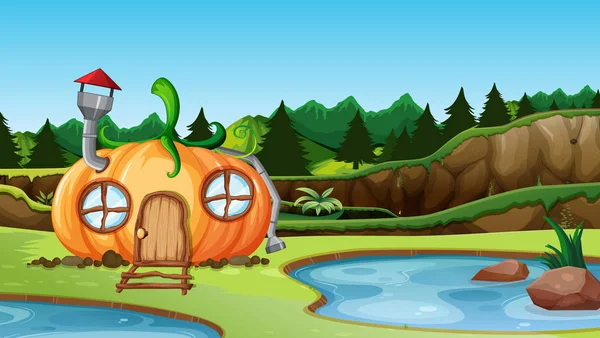 Pumpkin House Nature Landscape Illustration — Stock Vector