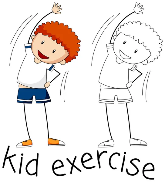 Doodle Çocuk Karakter Egzersiz Illüstrasyon — Stok Vektör