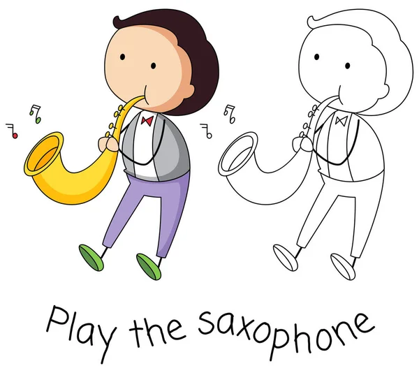 Doodle Mann Spielt Saxofon Illustration — Stockvektor