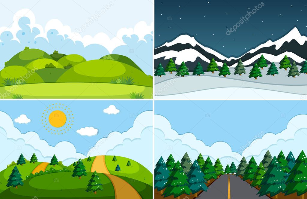 Set of flat nature landscape illustration
