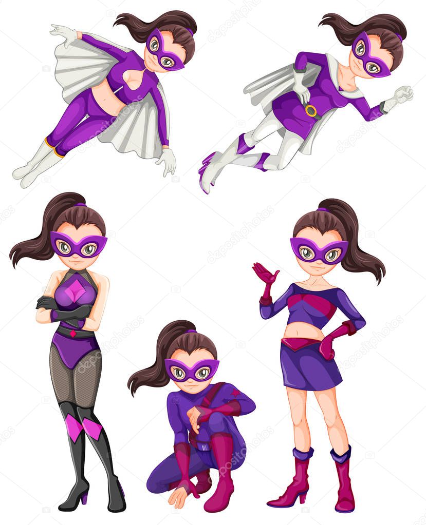 Set of woman superhero illustration