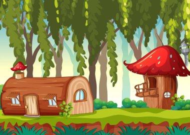 Doğa illüstrasyon evde peri masalı