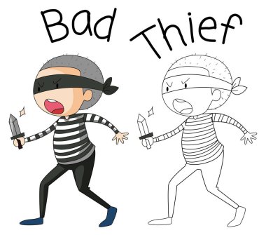 Doodle kötü hırsız karakter çizimi