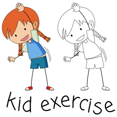 Doodle kız karakter egzersiz illüstrasyon