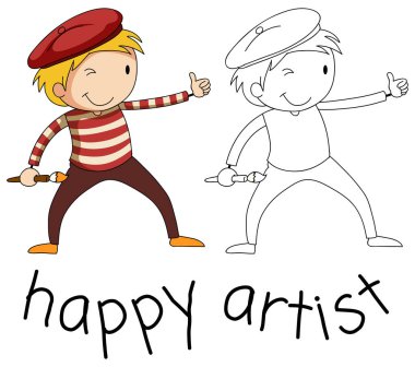 Beyaz arka plan illüstrasyon karalama sanatçı karakteri