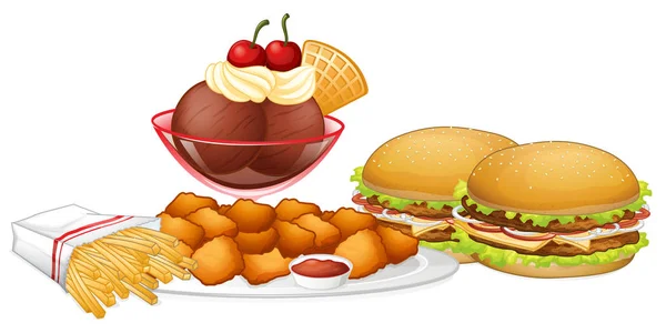 Conjunto Junk Food Ilustração —  Vetores de Stock