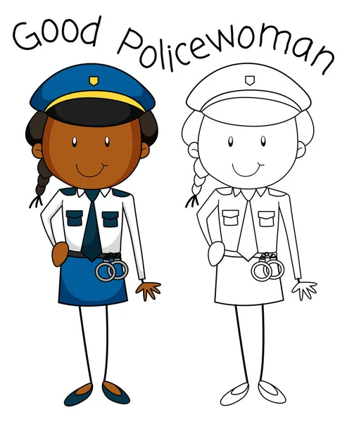 Doodle Good Policewoman Character Illustration — Stock Vector